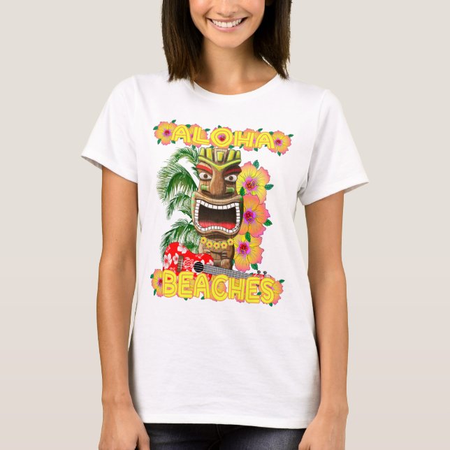 Tropical Funny Aloha Strände Hawaiian Tiki T-Shirt (Vorderseite)