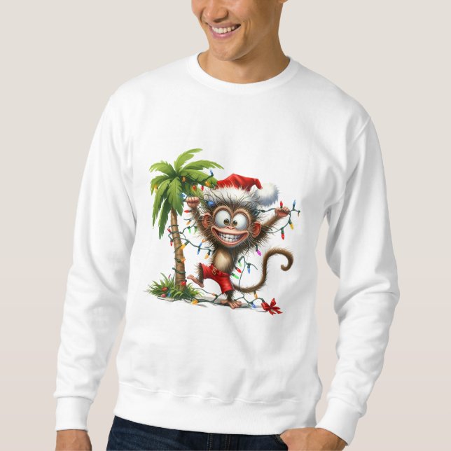 Tropical Funny Monkey Christmas Sweatshirt (Vorderseite)