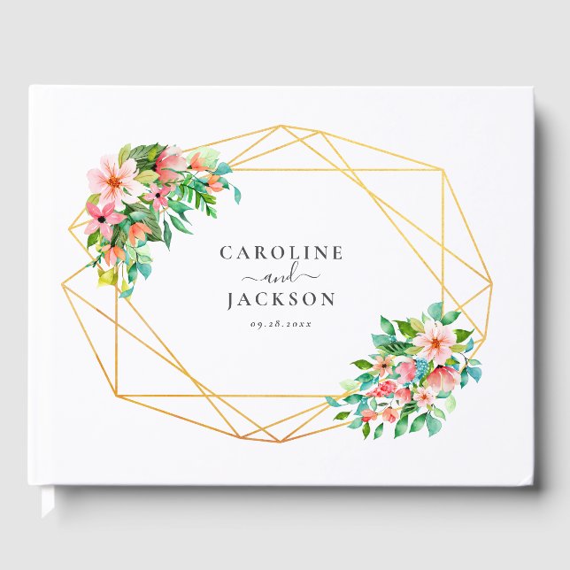 Tropical Geometric Floral Wedding Guest Book Gästebuch (Vorderseite)