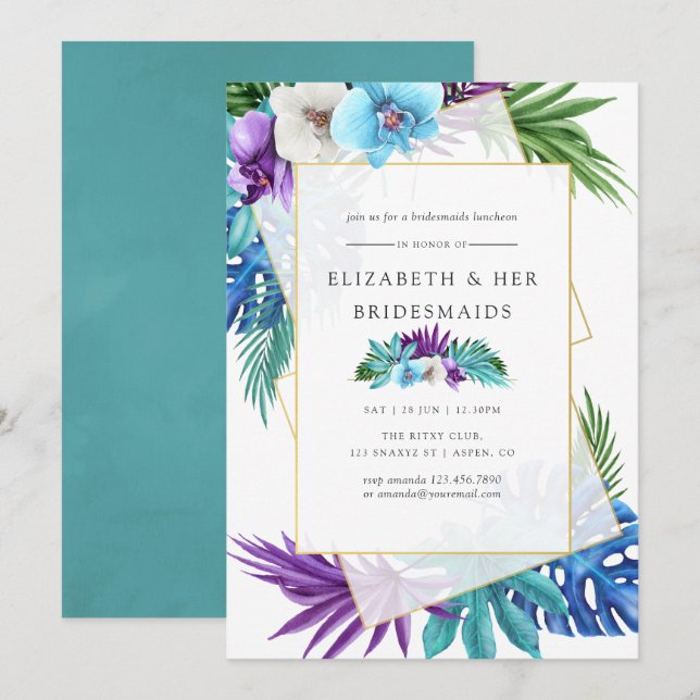 Tropical Geometric Wedding Bridesmaids Luncheon Einladung (Vorne/Hinten)