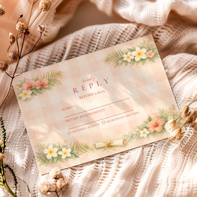 Tropical Gingham Floral Graduation RSVP Karte (Von Creator hochgeladen)