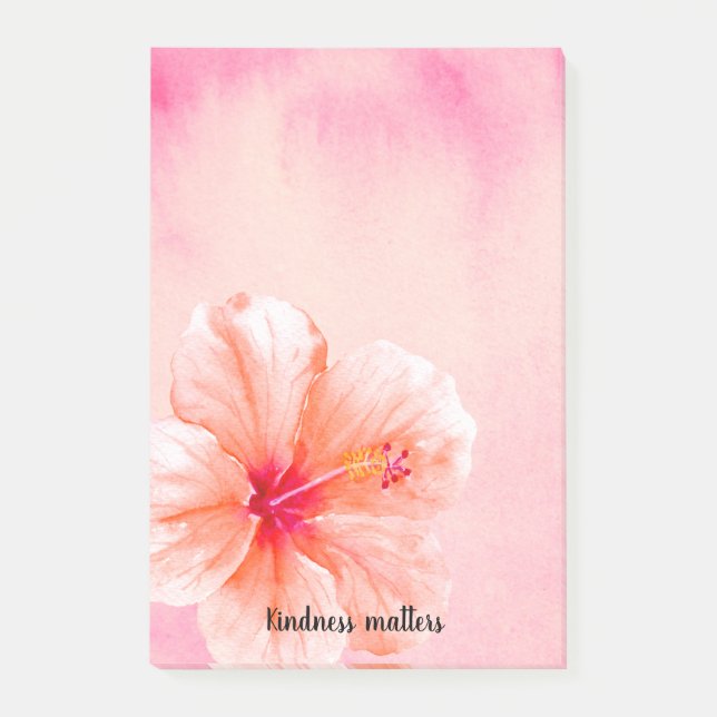 Tropical Girl Pink Peach Hibiskus Blume Post-it Klebezettel (Vorderseite)