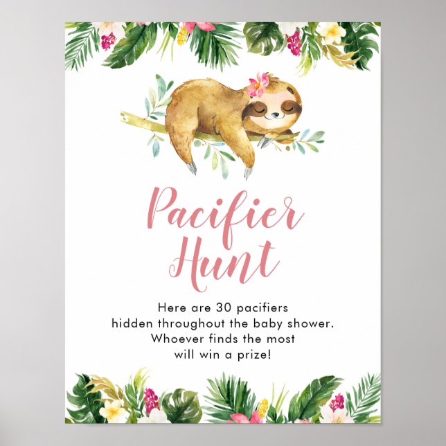 Tropical Girl Sloth Baby Dusche Schnuller Jagd Poster (Vorne)