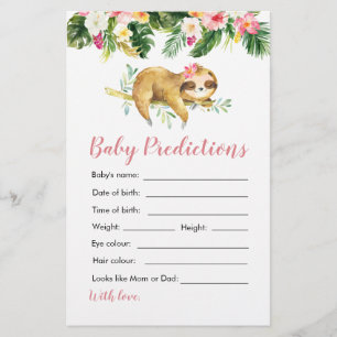 Tropical Girl Sloth Baby Shower Baby Vorhersagen