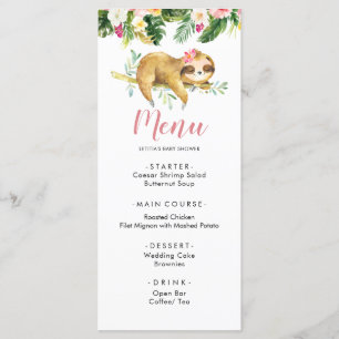 Tropical Girl Sloth Baby shower Menu Modèle