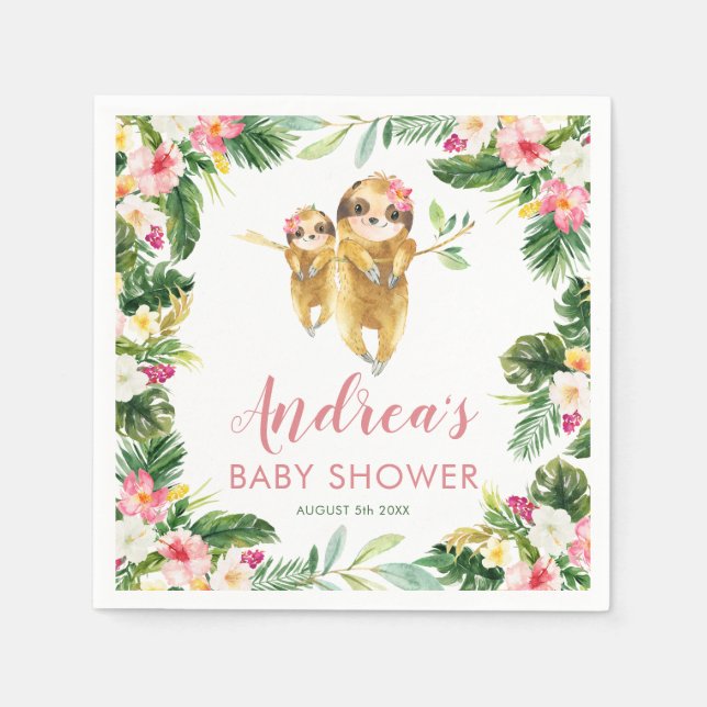 Tropical Girl Sloth Babyduschpapier Napkin Serviette (Vorderseite)