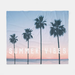 Tropical Girly Pink & Blue Palm Tree Sunset Custom Fleecedecke