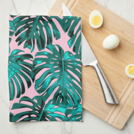 Tropical Girly Pink Türkis Palm Blätter Geschirrtuch