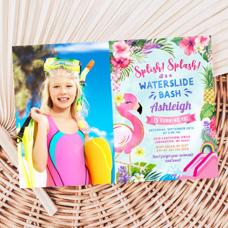 Tropical Girly Waterslide Geburtstags-Foto Einladung