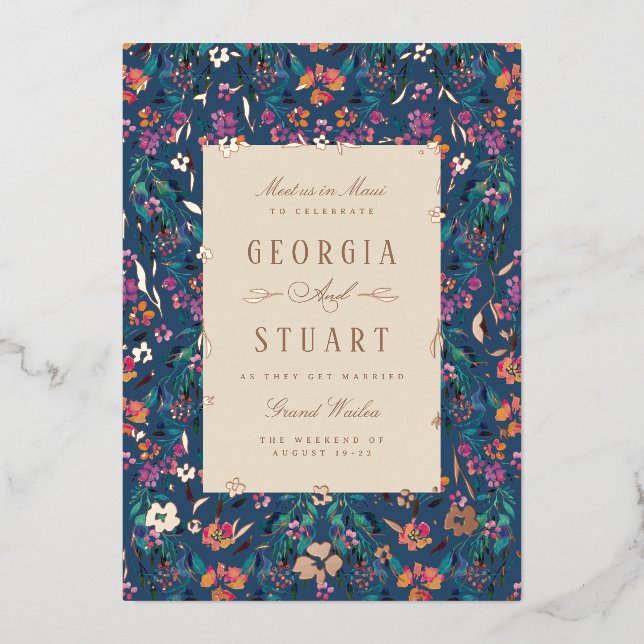 Tropical Glam Dark Türkise Magenta Folieneinladung (Vorderseite)