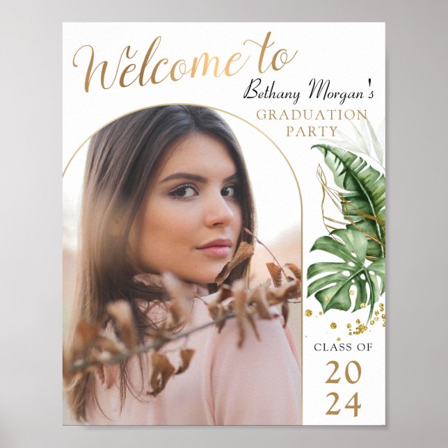 Tropical Gold Arch Foto Graduation Party Willkomme Poster (Vorne)