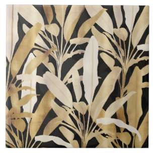 Tropical Gold Banana Leaves Black Pattern Fliese