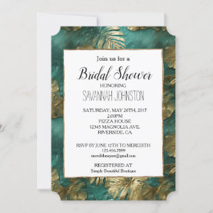Tropical Gold Emerald Green Blätter Brautparty Einladung
