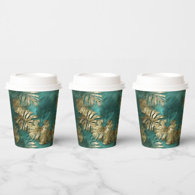 Tropical Gold Emerald Green Blätter Pappbecher (Multi)