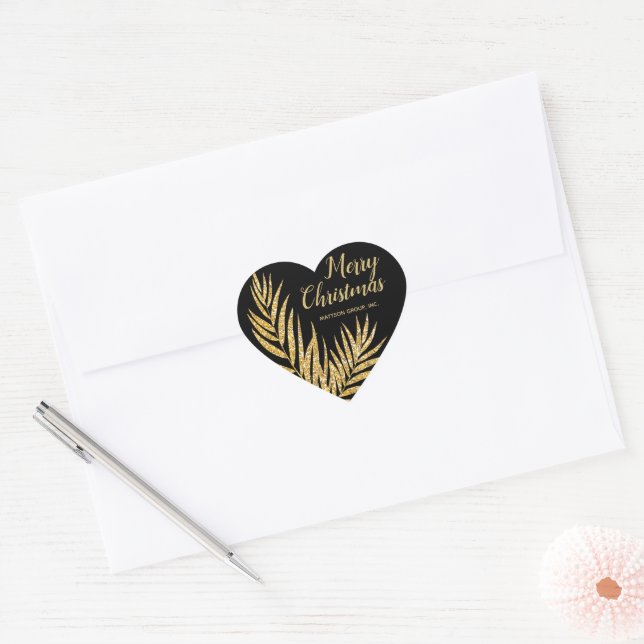 Tropical Gold Glitter Palm Christmas Thank You Herz-Aufkleber (Umschlag)