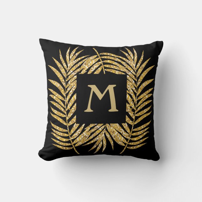 Tropical Gold Glitzer Palm Tree Fronds Wohngestalt Kissen (Vorderseite)