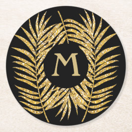 Tropical Gold Glitzer Palm Tree Fronds Wohngestalt Runder Pappuntersetzer
