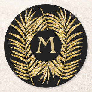 Tropical Gold Glitzer Palm Tree Fronds Wohngestalt Runder Pappuntersetzer