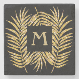 Tropical Gold Glitzer Palm Tree Fronds Wohngestalt Steinuntersetzer
