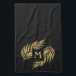 Tropical Gold Glitzer Palm Tree Fronten auf Schwar Geschirrtuch<br><div class="desc">Stilvolle Imitate Gold Glitzer tropische Palmen Fronds auf einem schwarzen mit einem monogramm Gold-Initial sind auf diesem Küchenhandtuch. Fügt eine schöne Touch zu Ihrer Wohngestaltung, Party oder geben als Haus Erwärmung, Hostess oder Weihnachtsgeschenk. KOORDINIERUNG von Artikeln in unserem Geschäft —> http://bit.ly/2JTL3xH <—</div>