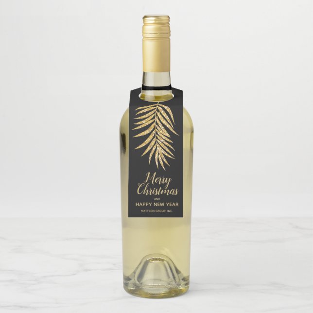 Tropical Gold Glitzer Palm Weihnachten Flaschenanhänger (Auf Flasche)