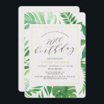 Tropical Gold Green 70. Überraschung Geburtstagspa Einladung<br><div class="desc">Moderne tropische Party Einladung zum Feiern eines geliebten 70. Geburtstages. Das Design ist mit einem Goldrahmen von Imitaten und tropischer Vegetation,  einschließlich Bananenmöbeln,  gestaltet. Anpassen mit den bereitgestellten Vorlagenfeldern Wenn Sie Hilfe oder zusätzliche passende Stücke benötigen,  kontaktieren Sie mich (Maria) über den unten stehenden Kontaktknopf. Ich helfe gerne!</div>