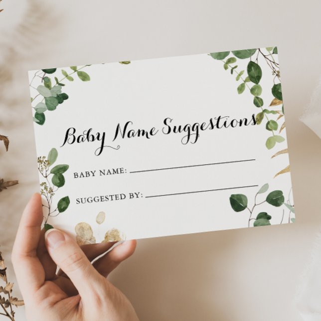 Tropical Gold Green Baby Name Suggestions Card (Von Creator hochgeladen)