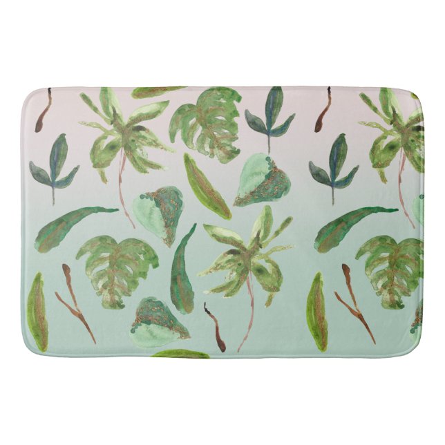 Tropical Gold Green Blätter Badematte (Vorderseite)