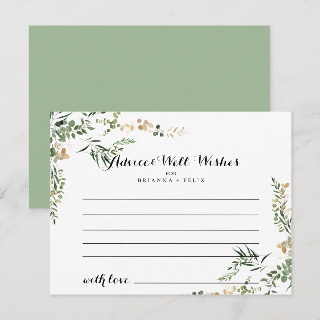 Tropical Gold Green Foliage Wedding Advice Card Postkarte (Vorne/Hinten)