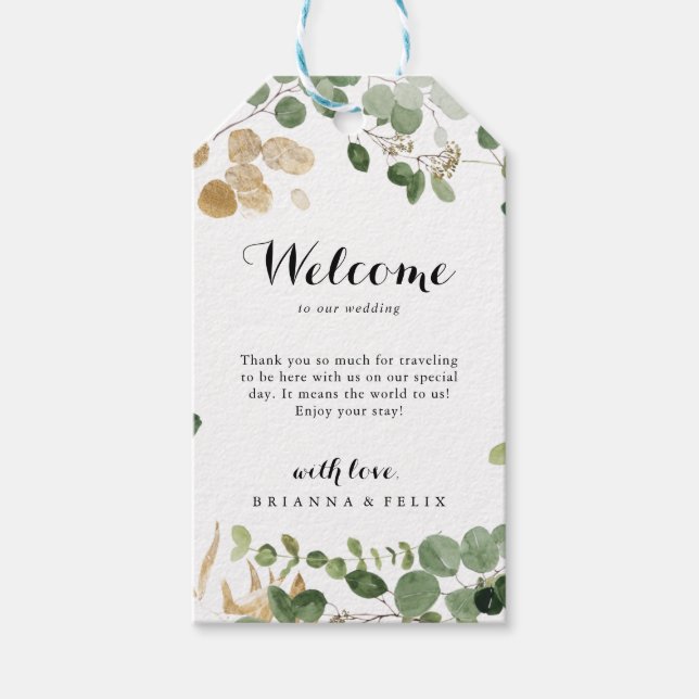Tropical Gold Green Foliage Wedding Willkommen Geschenkanhänger (Vorderseite)
