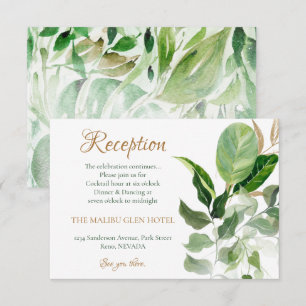 Tropical Gold & Green Monstera Blätter Empfang Begleitkarte
