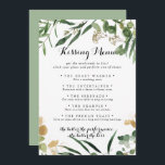 Tropical Gold Green Wedding Kissing Menu Game Card<br><div class="desc">Diese goldgrüne,  tropische Hochzeitskissingkarte eignet sich perfekt für einen rustikalen Hochzeitsempfang. Das Design ist schön handbemalt illustriertes tropisches Sommergold und grünes Blattwerk.</div>