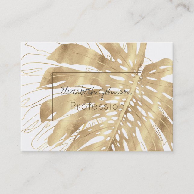 Tropical Gold Monstera Leaf White Design Visitenkarte (Vorderseite)
