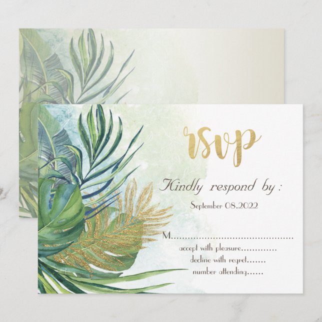Tropical Gold Palm Blätter Sommer UAWG Einladung (Vorne/Hinten)