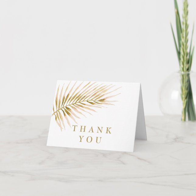 Tropical Gold Palm Hochzeit Dankeskarte (Vorderseite)