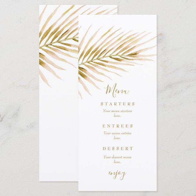 Tropical Gold Palm Hochzeit Menükarte (Vorne/Hinten)