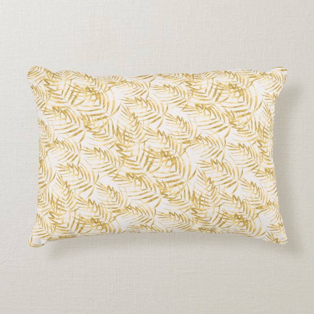 Tropical Gold Palm Leaf Dekokissen (Vorderseite)