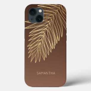 Tropical Gold Palm Leaf, Ihr Name, Braun Case-Mate iPhone Hülle