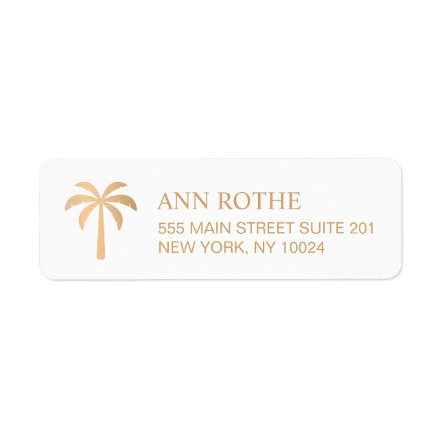 Tropical Gold Palm Tree Rückgabeadresse Etikett (Vorne)