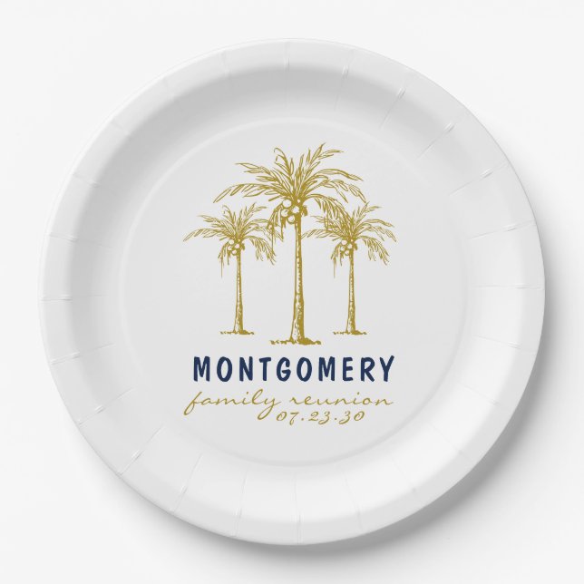 Tropical Gold Palm Trees Custom Family Wiedersehen Pappteller (Vorderseite)