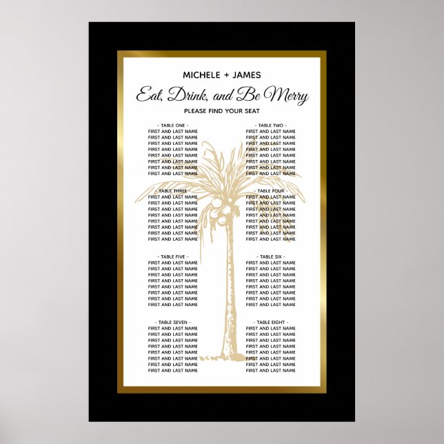Tropical Gold Palm Wedding Chart Poster (Vorne)