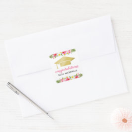 Tropical Gold Pink Floral Gratulationen Graduate Quadratischer Aufkleber