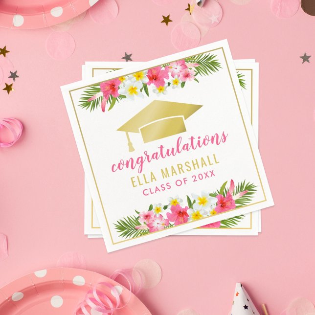 Tropical Gold Pink Floral Gratulationen Graduate Serviette (Von Creator hochgeladen)