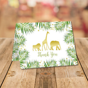 Tropical Gold Safari Animals Baby Dusche Dankeskarte
