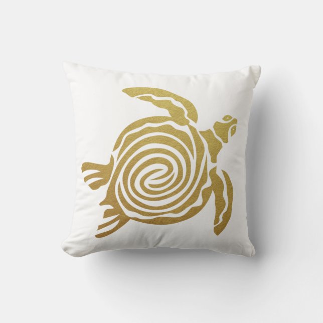 Tropical Gold Turtle Hawaii Modern White Kissen (Vorderseite)