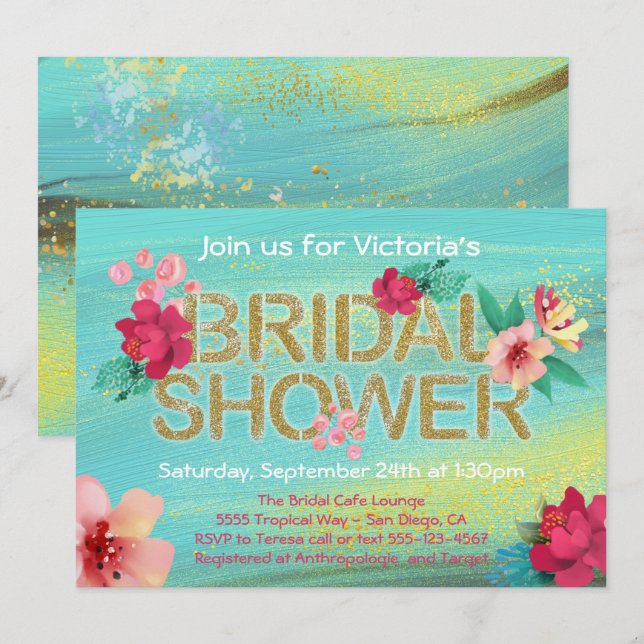 Tropical Golden Breeze Bridal Dusche Einladung (Vorne/Hinten)