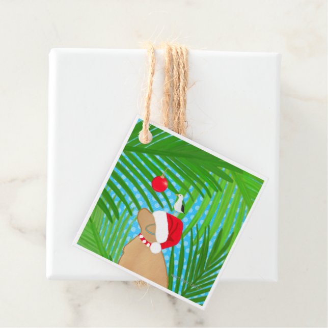 Tropical Golden Dog Santa Seagull Flat Gift Card Geschenkanhänger (Beispiel)