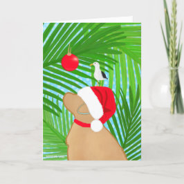 Tropical Golden Dog Santa Seagull Weihnachtskarte Dankeskarte
