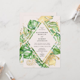 Tropical Golden Foliage Wedding Einladung