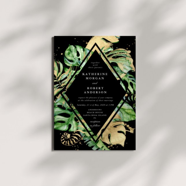 Tropical Golden Foliage Wedding Einladung (Von Creator hochgeladen)